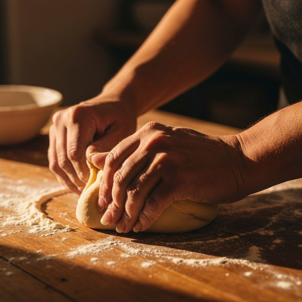 Artisan hands working with fresh dough