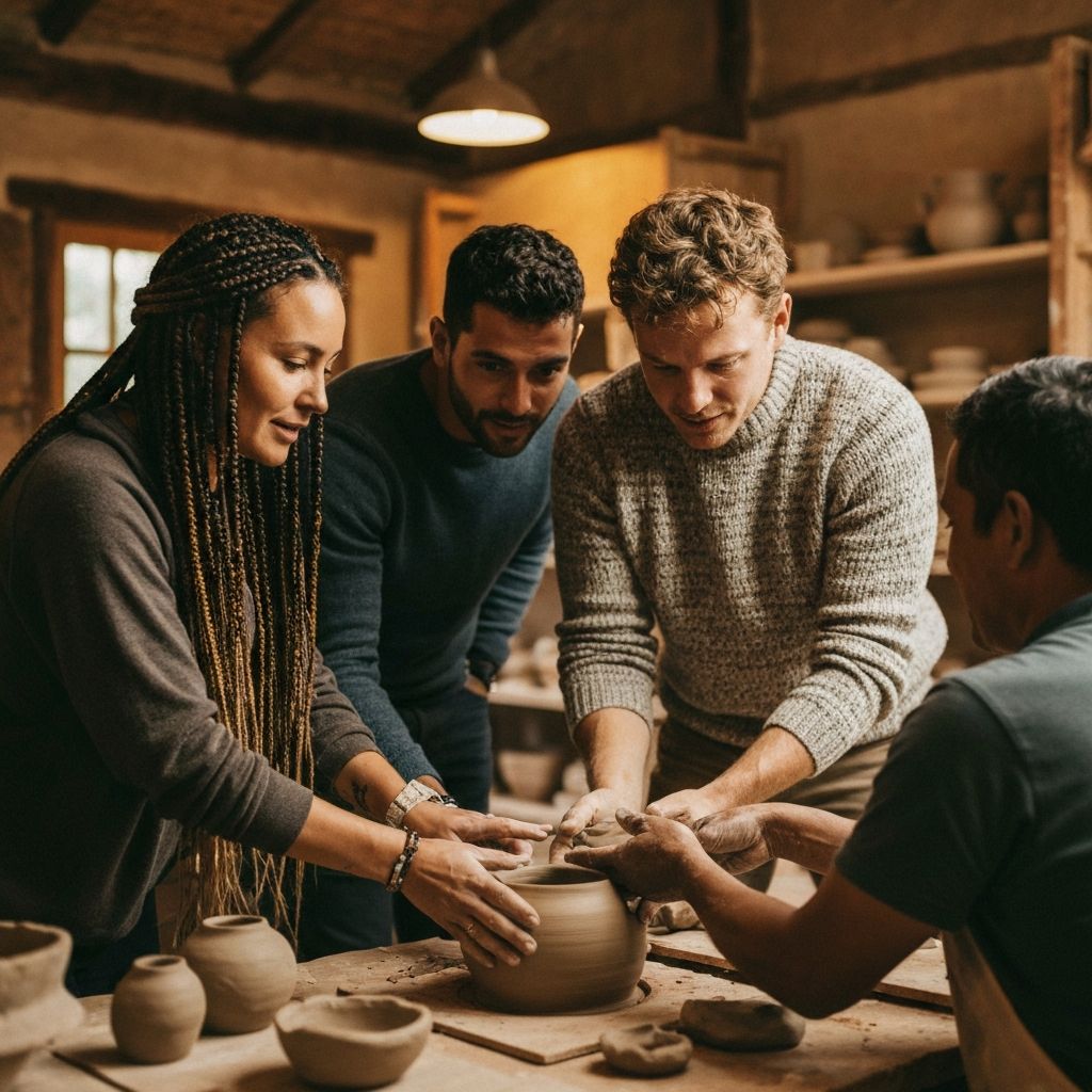 Travelers engaged in a hands-on workshop